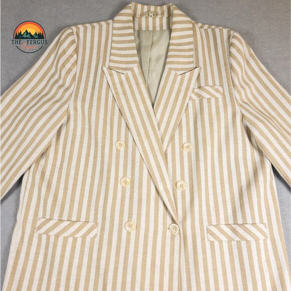 Kentucky Derby Blazer Linen Blend Wide Lapel Preppy Stripes Tan White Size 18 - Picture 9 of 16